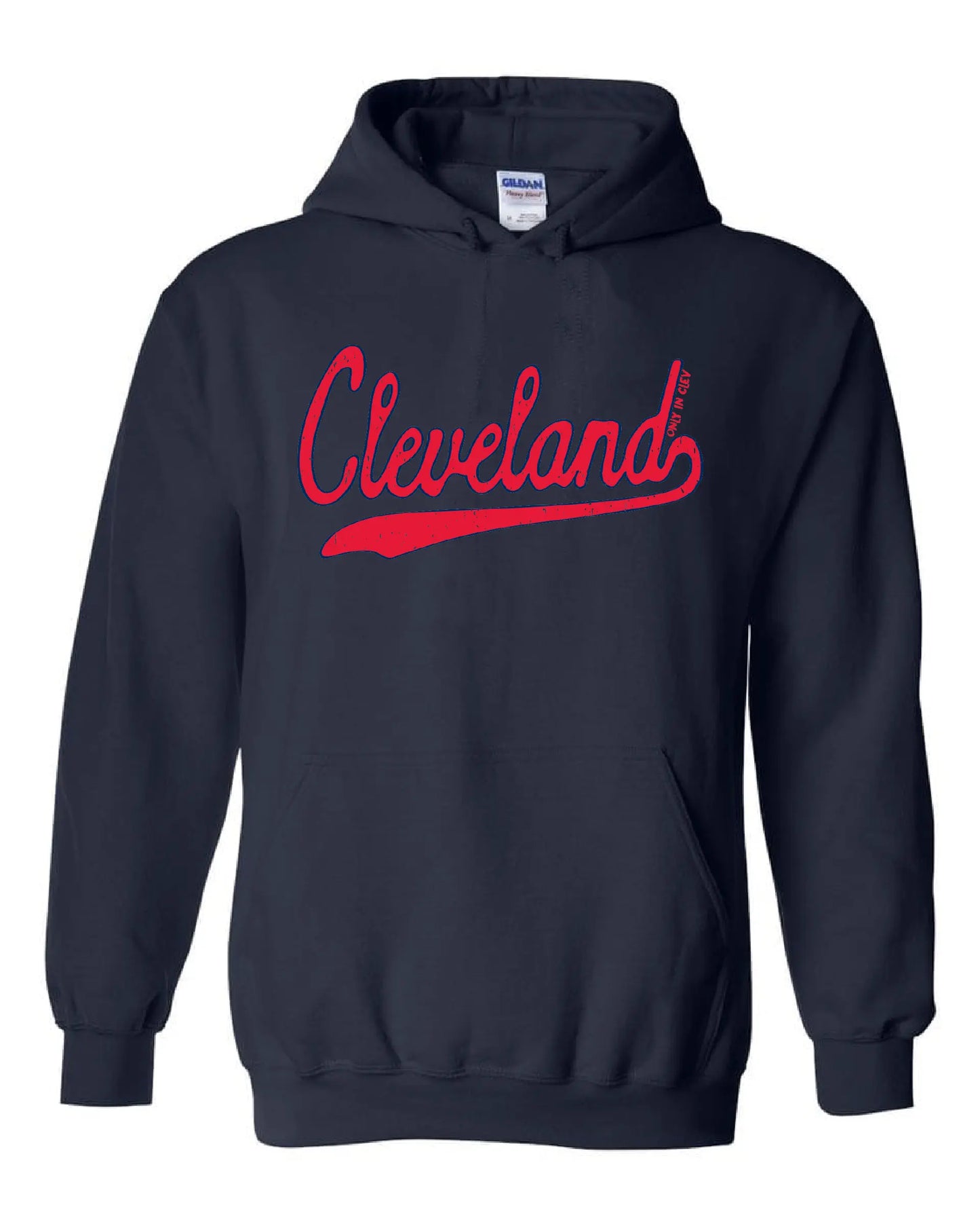 "Red Script" Cleveland Baseball Design on Navy - Only in Clev 3XL-Hoodies