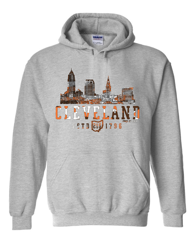 "Cleveland Brown & Orange Camo Skyline" on Gray - Only in Clev