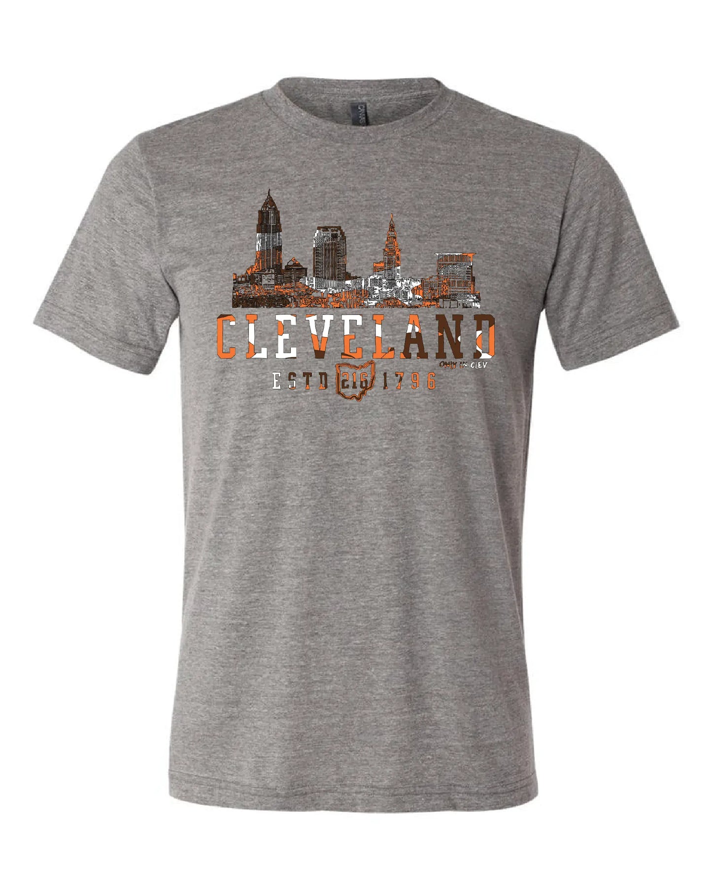 "Cleveland Brown & Orange Camo Skyline" on Gray - Only in Clev
