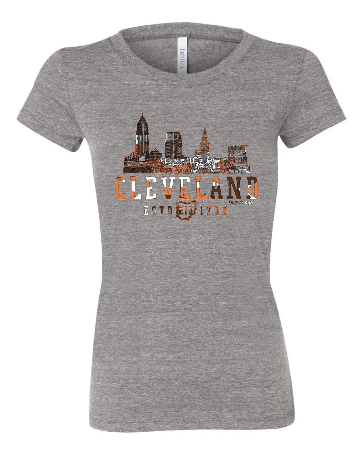 "Cleveland Brown & Orange Camo Skyline" on Gray - Only in Clev