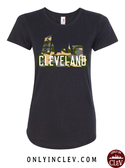 Cleveland Skyline Flats Camo Womens T-Shirt - Only in Clev