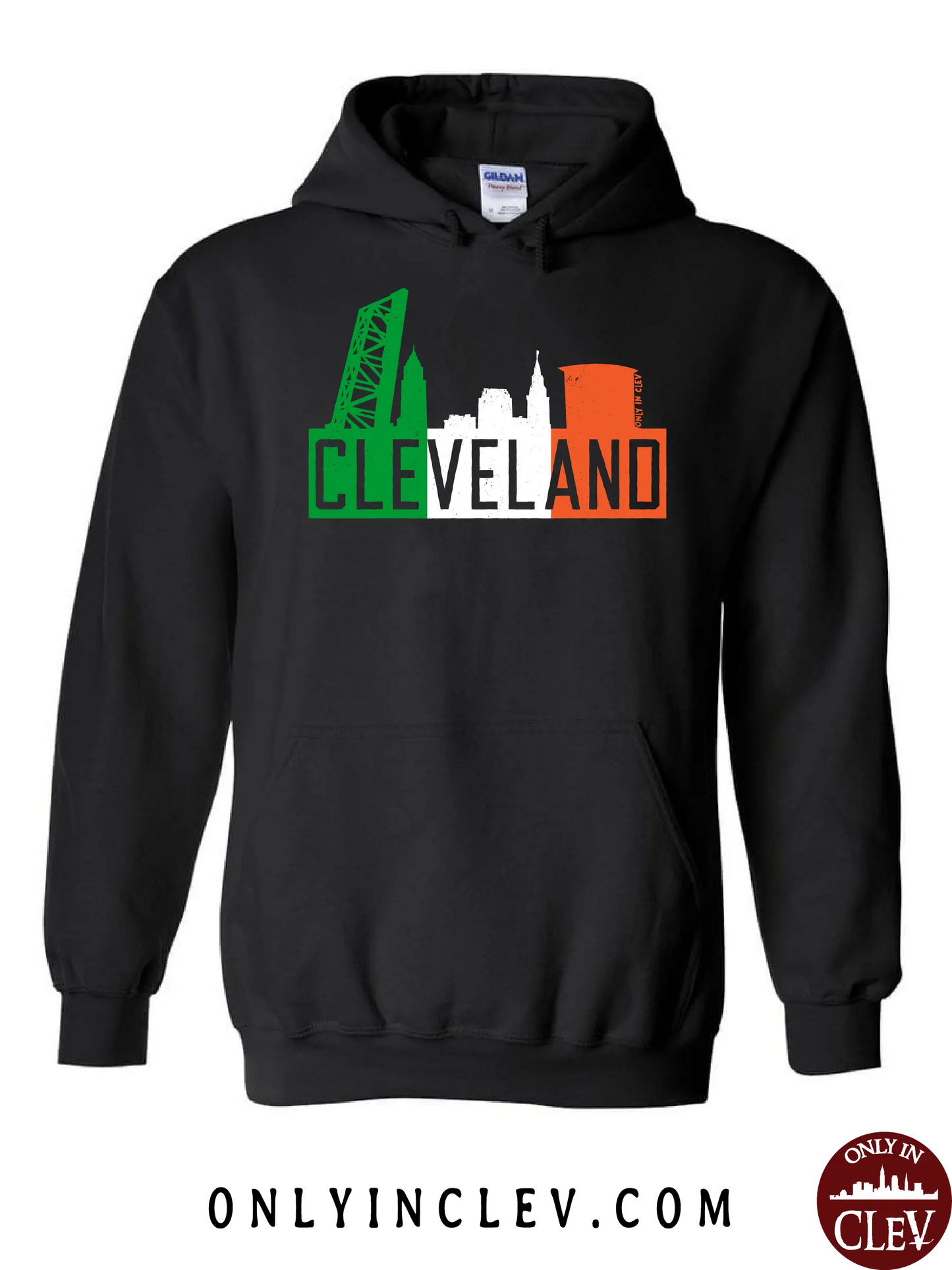 "Cleveland Irish Flats Skyline" design on Black - Only in Clev