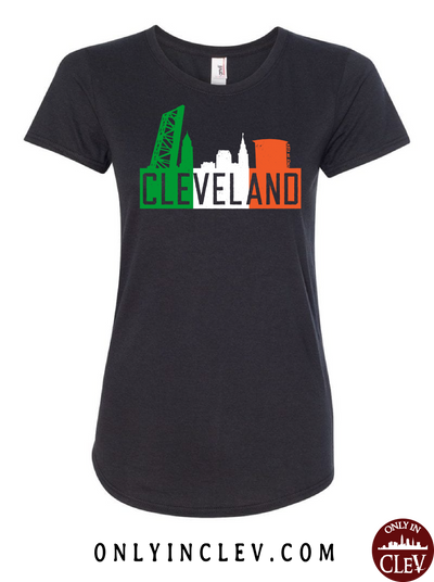 Irish Flats Skyline on Black Womens T-Shirt - Only in Clev