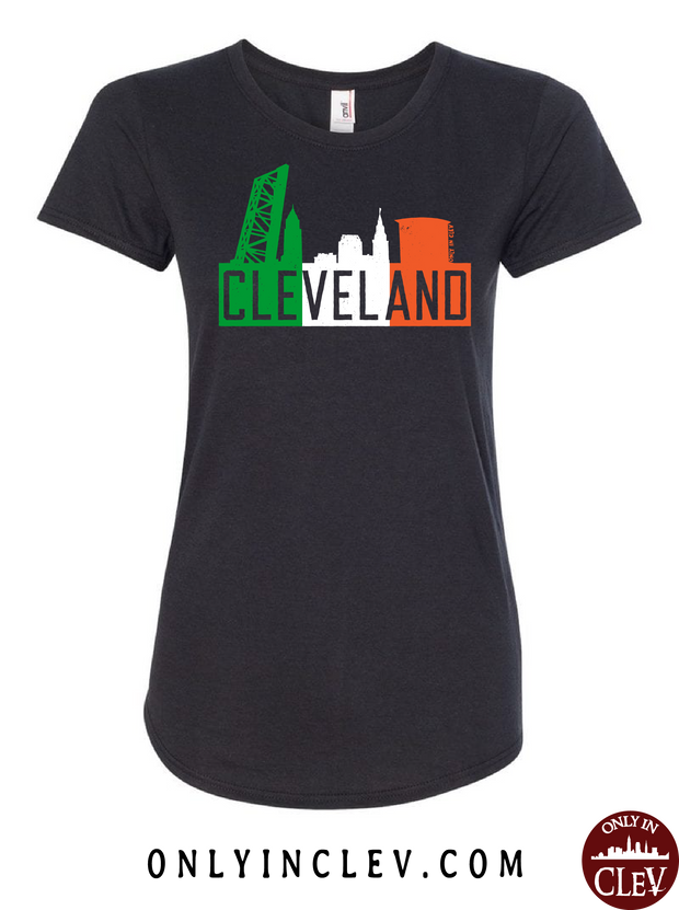 Irish Flats Skyline on Black Womens T-Shirt - Only in Clev