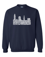 "Cleveland Skyline Neighborhood Design" on Navy - Only in Clev
