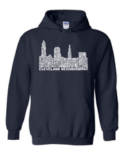 "Cleveland Skyline Neighborhood Design" on Navy - Only in Clev