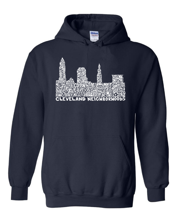 "Cleveland Skyline Neighborhood Design" on Navy - Only in Clev