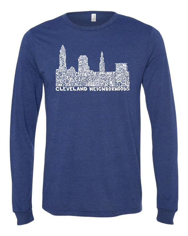 "Cleveland Skyline Neighborhood Design" on Navy - Only in Clev