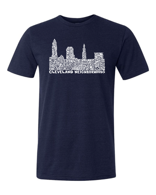 "Cleveland Skyline Neighborhood Design" on Navy - Only in Clev