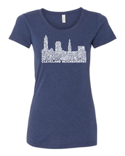 "Cleveland Skyline Neighborhood Design" on Navy - Only in Clev
