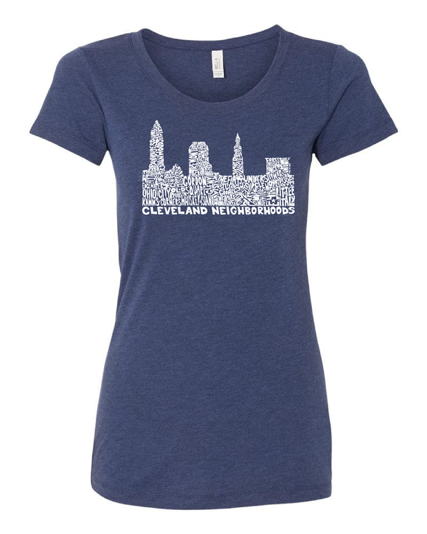 "Cleveland Skyline Neighborhood Design" on Navy - Only in Clev