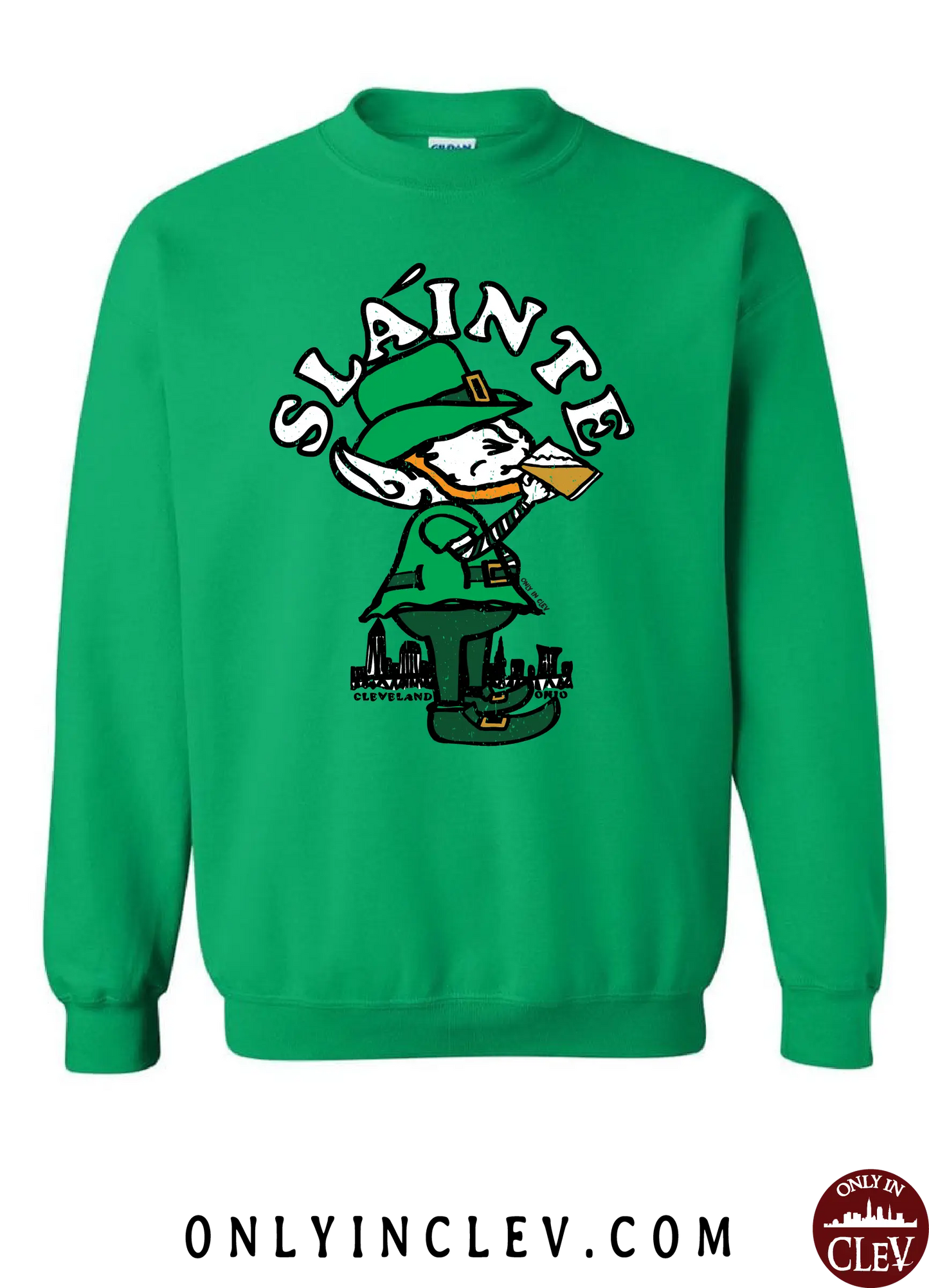 "Slainte Drinking Elf" design on Green - Only in Clev
