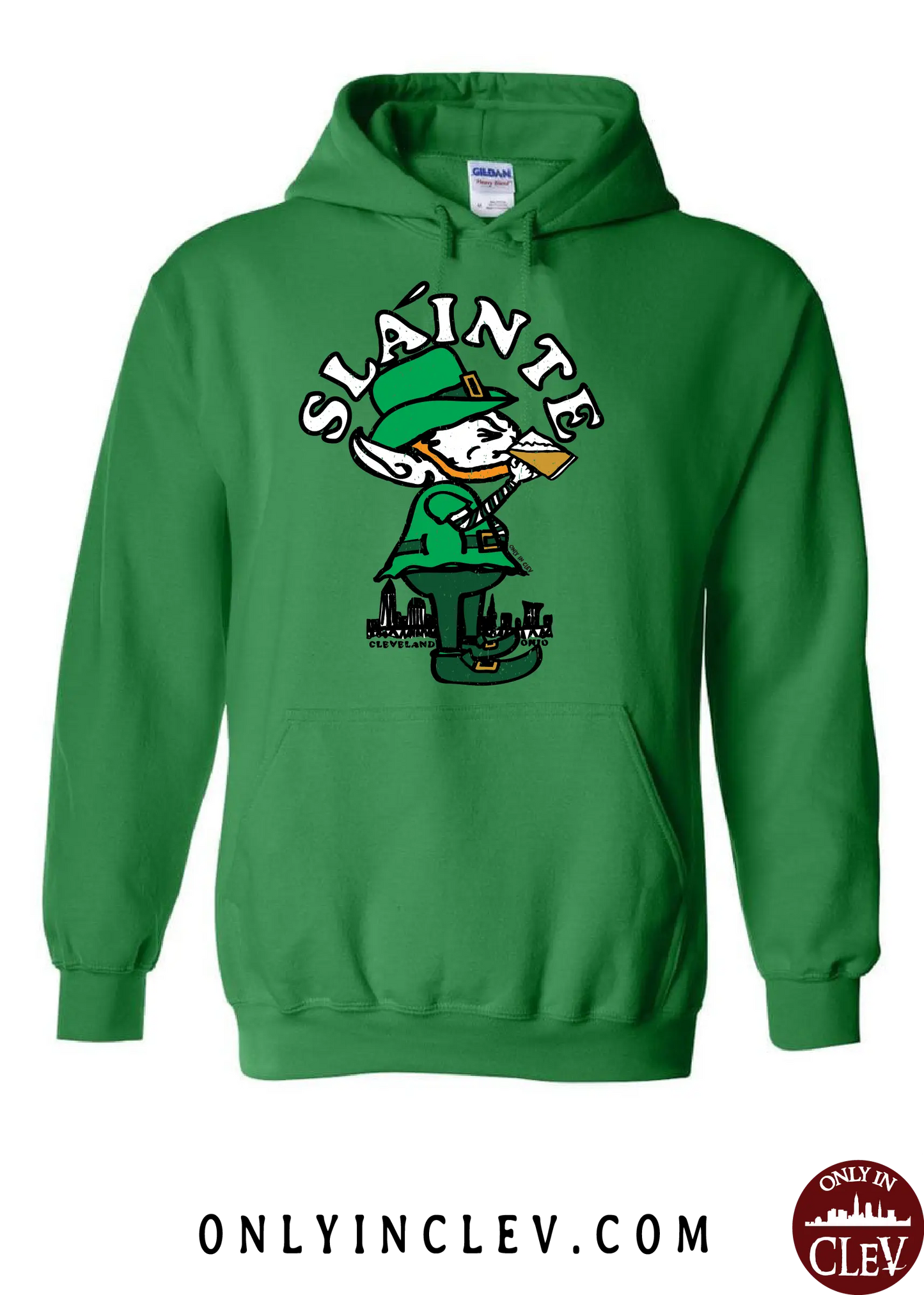 "Slainte Drinking Elf" design on Green - Only in Clev