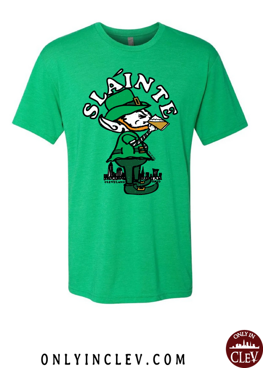 "Slainte Drinking Elf" design on Green - Only in Clev
