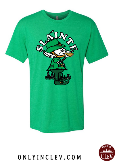 "Slainte Drinking Elf" design on Green - Only in Clev