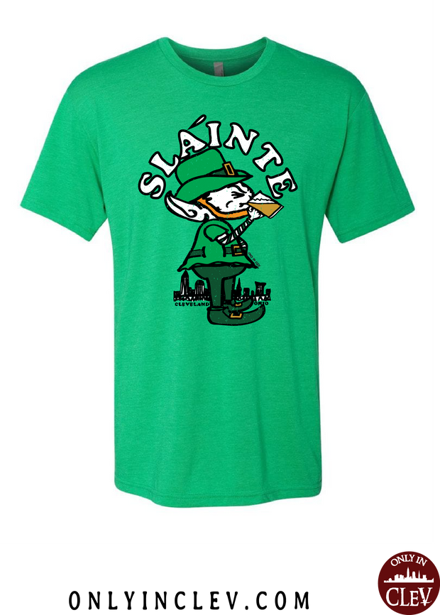 "Slainte Drinking Elf" design on Green - Only in Clev