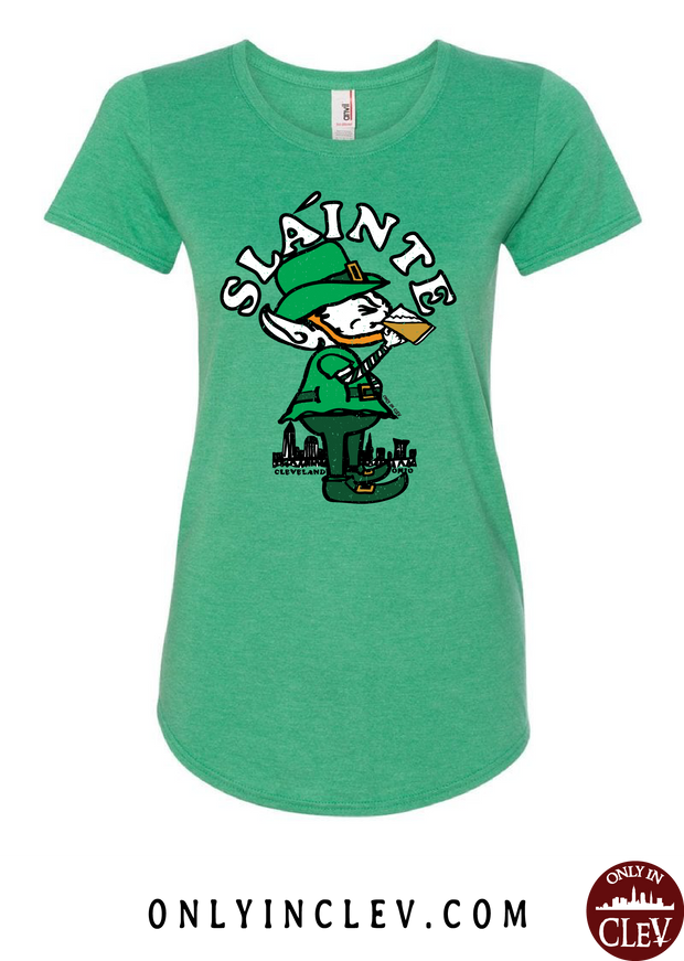"Slainte Drinking Elf" design on Green - Only in Clev
