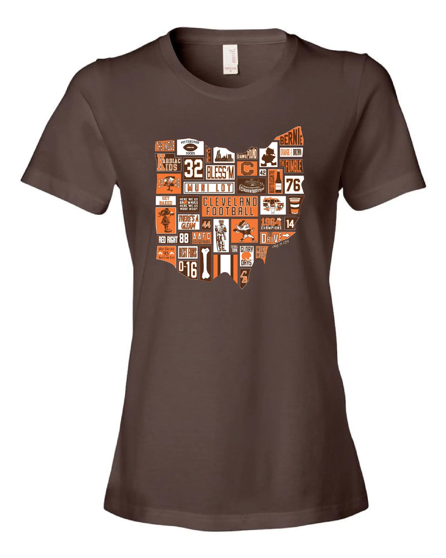 "Cleveland Football State" on Brown Only in Clev 3XL / Women's short sleeve