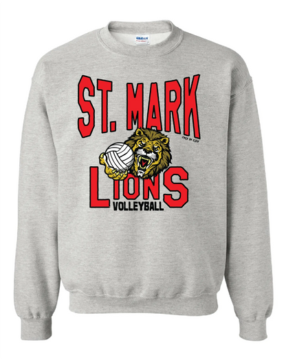 "St. Mark Lions Volleyball" Design on Ash - Only in Clev 3XL-Crew-Sweatshirt