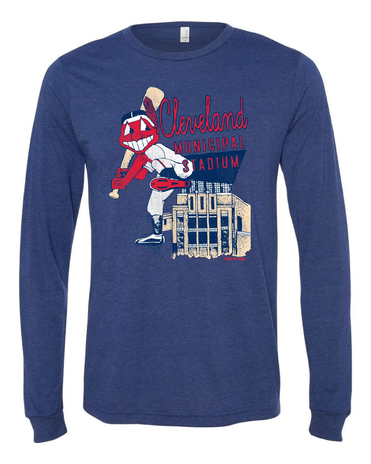 "Cleveland Municipal Stadium (Baseball) on Navy - Only in Clev 3XL-Unisex-Long-Sleeve-T-Shirt