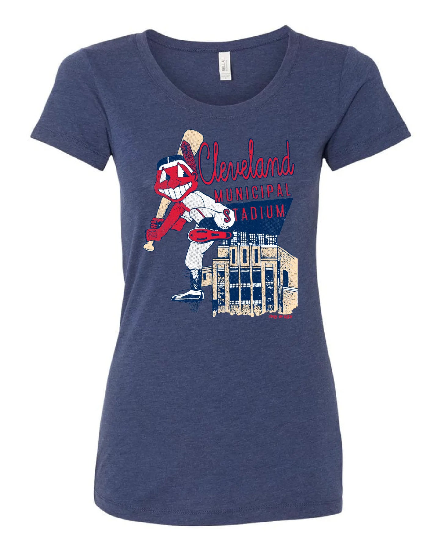 "Cleveland Municipal Stadium (Baseball) on Navy - Only in Clev 2XL-Women-s-Short-Sleeve-T-Shirt