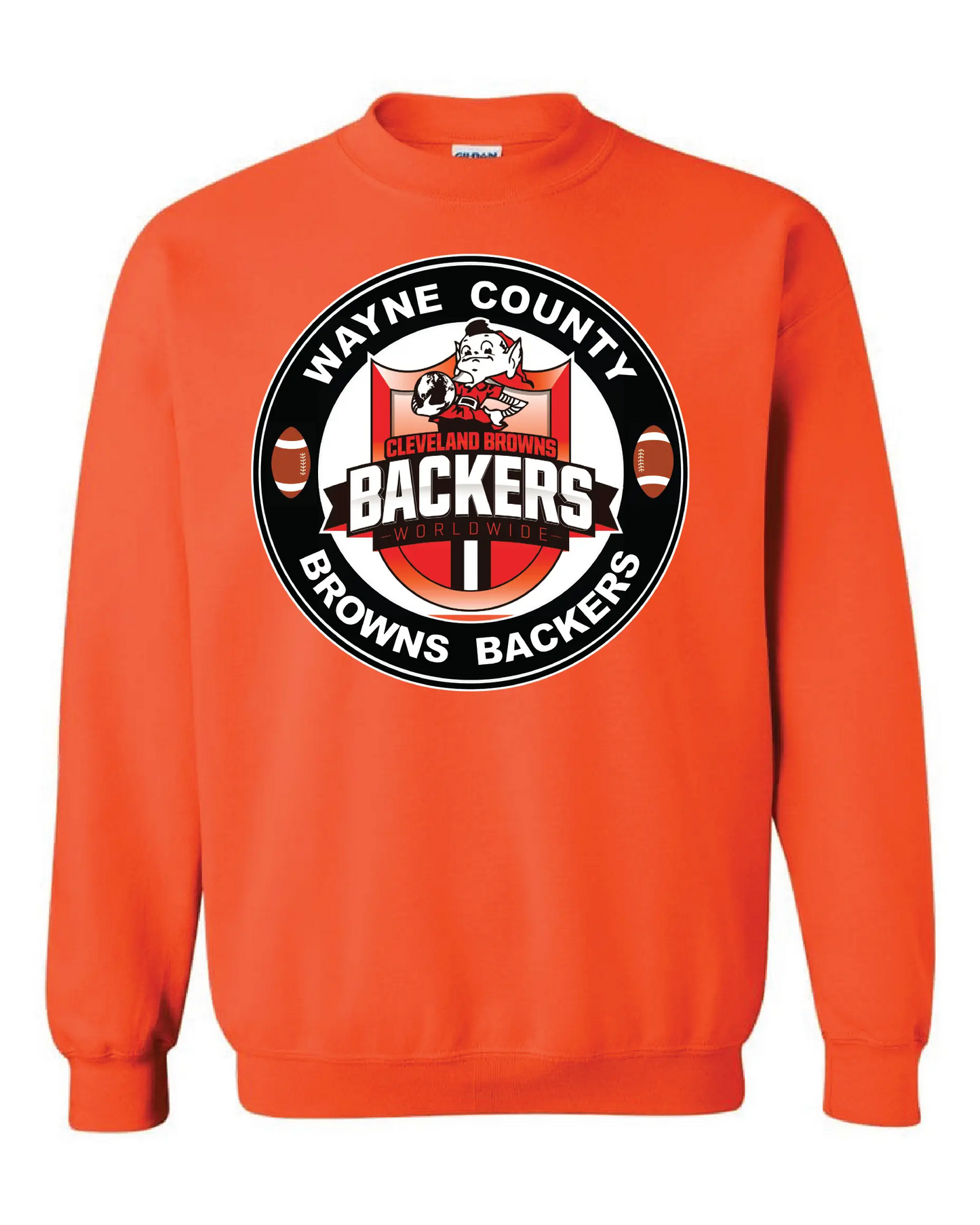 "Wayne County Browns Backers" Design on Orange - Only in Clev 3XL-Unisex-crew-sweatshirt