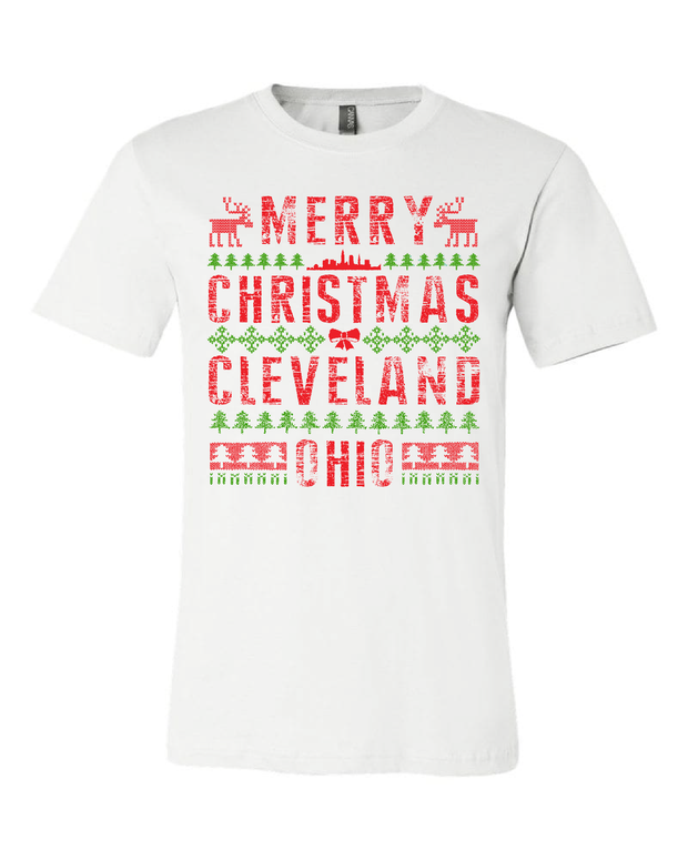 "Cleveland Christmas Sweater Design" on White