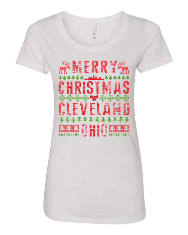 "Cleveland Christmas Sweater Design" on White