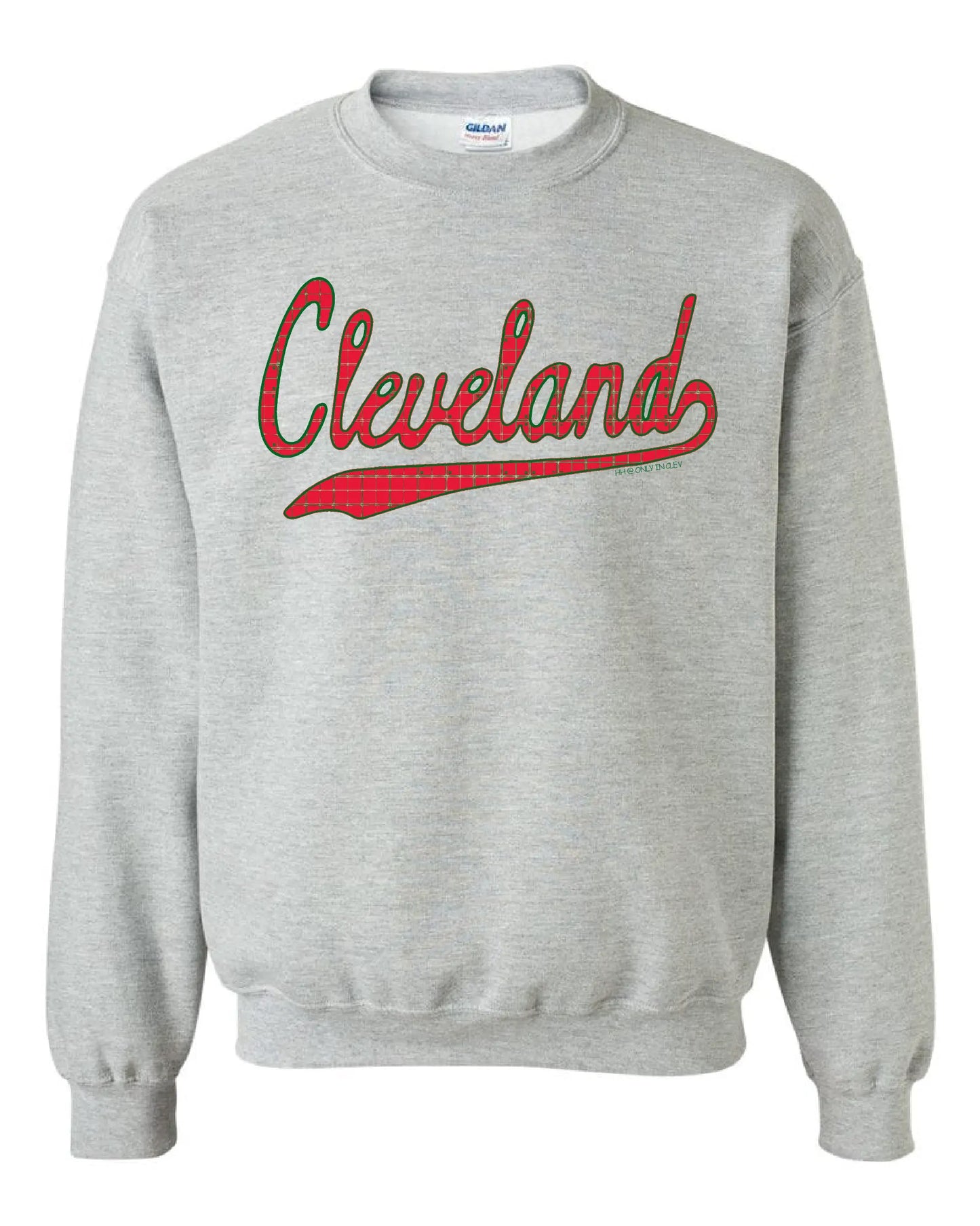 "Cleveland Holiday Script" on Gray - Only in Clev 3XL-Crew-Sweatshirt